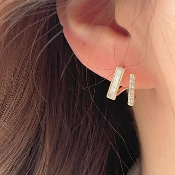 Alaia Nacre Gold plated CZ Post Earrings - Picture 2 of 4